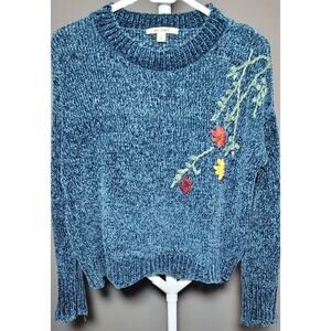 Mi ami Floral Knit Sweater Soft Polyester Flowy Crop Style Zig Zag Waist Sz S